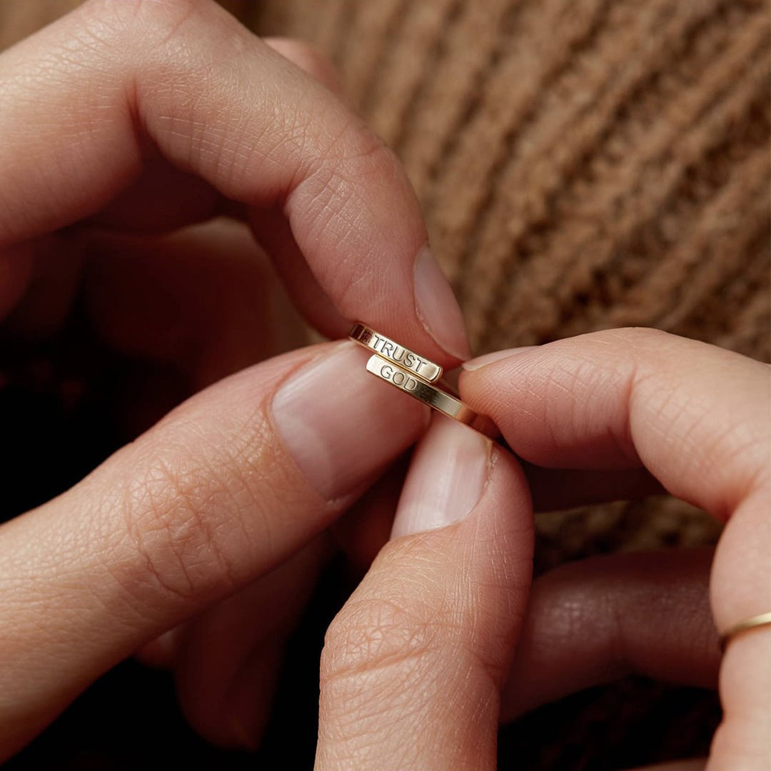 Stainless Steel Open Ring with TRUST GOD Engraving